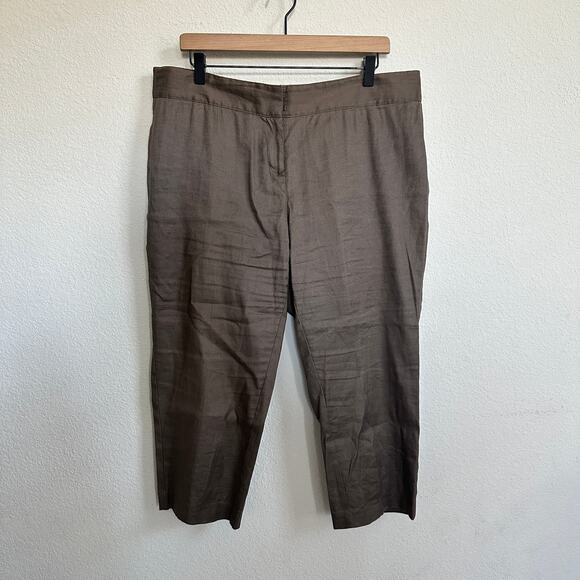 J Jill Pants 14P Capri Trouser Linen Blend Tapered Office Brown Quiet Luxury - Picture 1 of 12